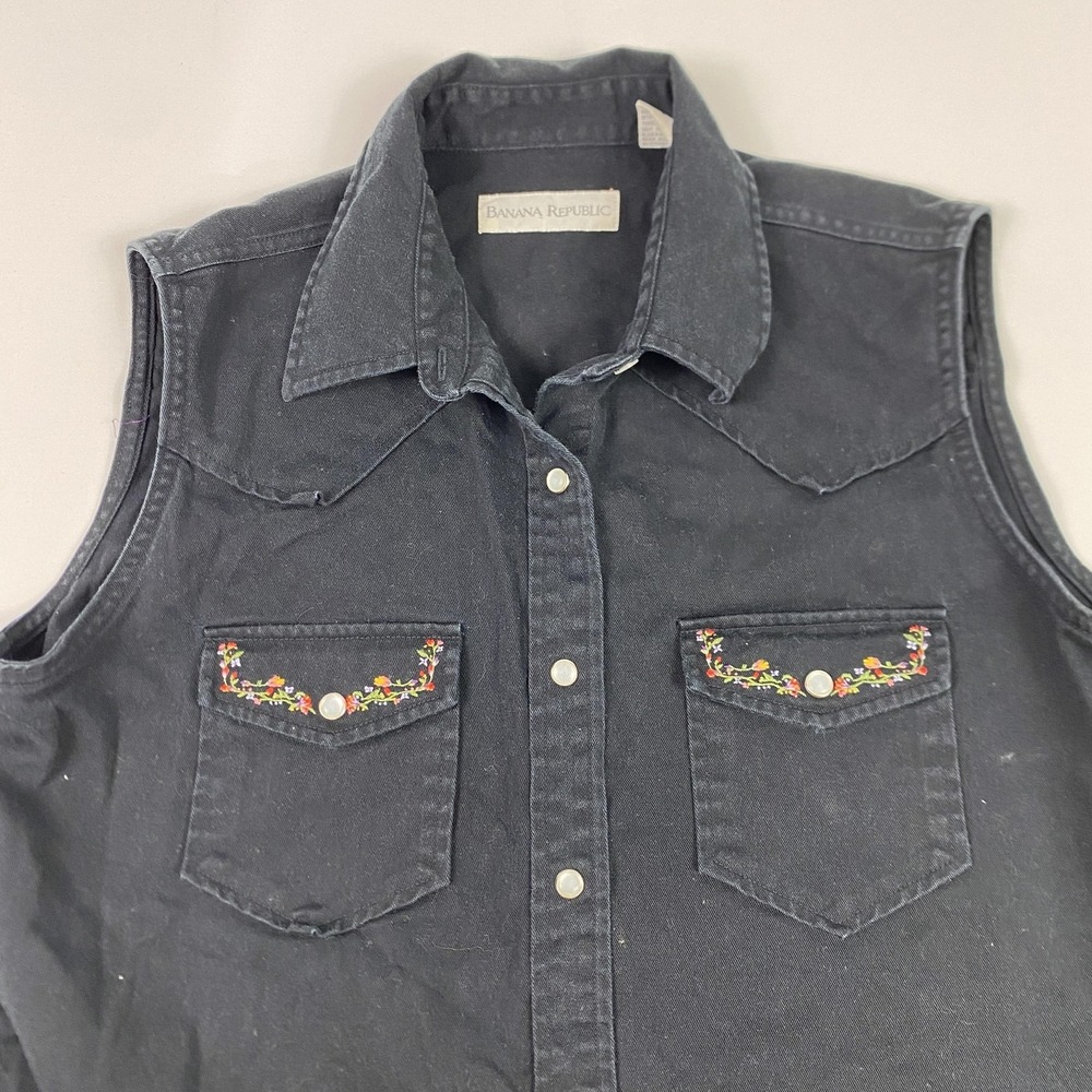 Vintage Banana Republic Vest Womens Large Western Pearl Snap Embroidered Floral